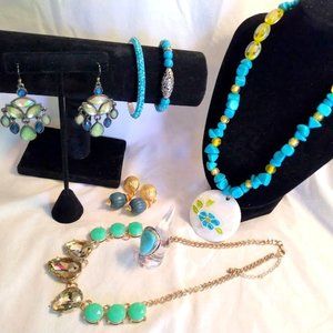 Fashion Jewelry Lot Boho Chic Quiet Luxury Layered Faux Turquoise Green Blue